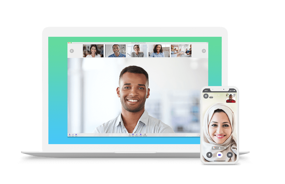 Laptop and phone with Startmeeting video conferencing